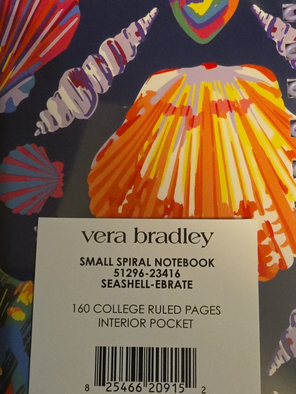 Vera Bradley Multicolor Shell Spiral Notebook on Navy - Picture 3 of 3